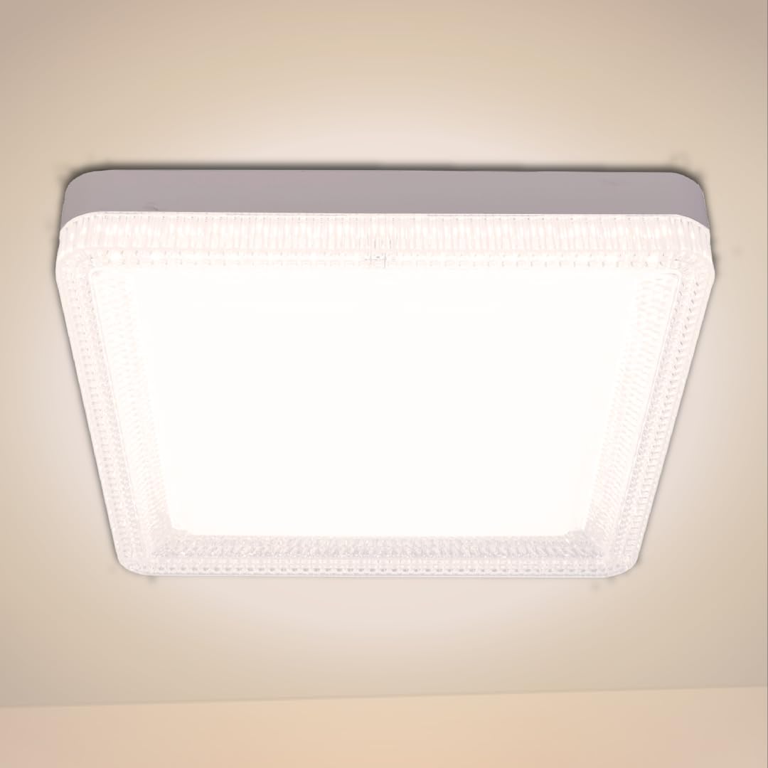 ONEGlobal MASLED 48W LED Square Ceiling Light with Crystal Lampshade | 4000K-Natural Daylight, Flush Mount, 4320 Lm, Upto 35m2 | Ideal for Bedroom, Living Room, Bathroom, Kitchen, Office