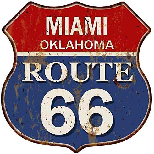 Miami, Oklahoma Route 66 Shield Metal Sign Man Cave Ga12 x 12 High Gloss Metal 211110013180