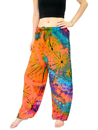 Orient Trail Women's Hippie Bohemian Yoga Pajama Tie-dye Hippie Pants M/L Sunset Orange