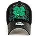 ililily Four Leaf Clover Patch Faux Leather Brim Trucker Hat Baseball Cap, Black