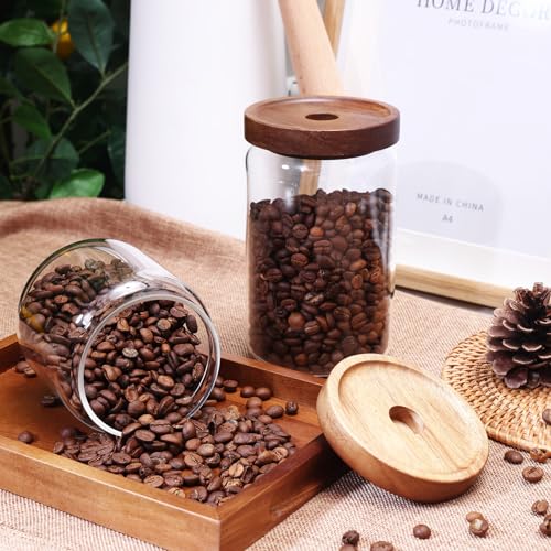 REFSAVER Glass Jar with Lid Coffee Canister with Airtight Bamboo Wooden Lid Glass Storage Containers for Candy,Tea,Coffee,Sugar,Cookie,Spice 17OZ