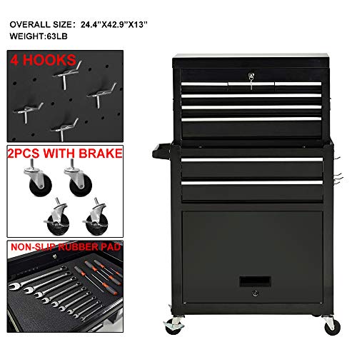 Big Tool Chest,Removable 2 in 1 Tool Box,8-Drawer Tool Storage,Detachable Tool Chest with 4 Universal Wheels (2 PCS Lockable),Keyed Locking System Toolbox Organizer,black