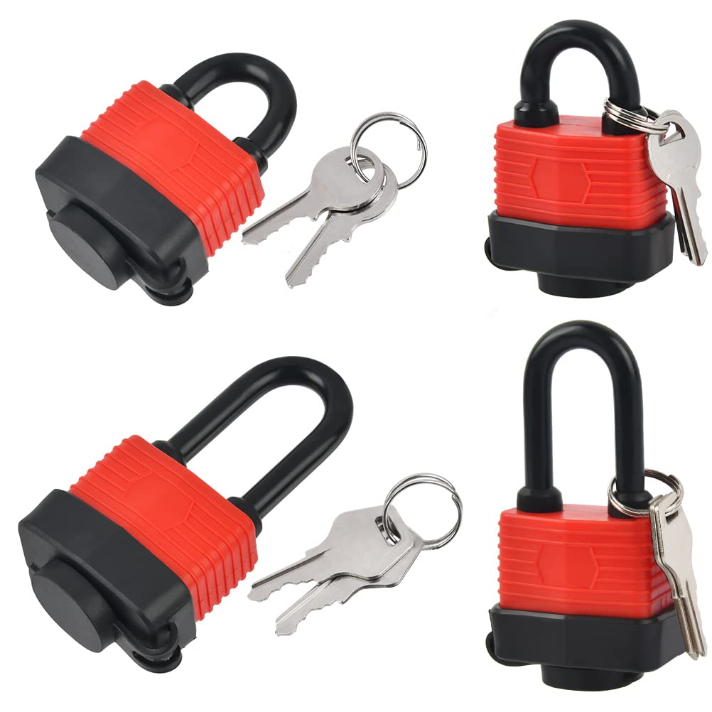 4 Pcs Outdoor Waterproof Padlocks with 8 Keys,2pcs Long Shackle Keyed Padlocks and 2pcs Short Beam Padlock,Weatherproof 40mm Heavy Duty Padlocks for Gym,Garage,Home,Garden,Shed,Fence