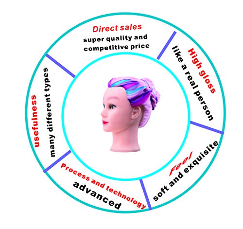 Cosmetology Mannequin Head Hair Styling 26-28inches Training Head Synthetic Fiber Manikin Head Doll Head with Clamp(Colorful)