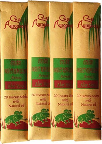 Auropooja Herbal Incense Pack: Mosquito Repellant Aloe Vera Incense Sticks Blended with Natural Essential Oils, Lasts 65 Hours, Pack of 80