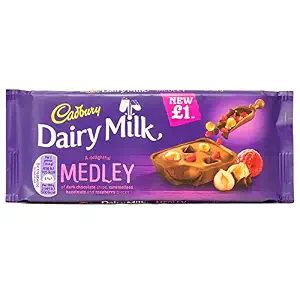 Cadbury Dairy Milk Medley | Milk Chocolate with Dark Chocolate Chips, Caramalised Hazelnuts and Raspberry Pieces | 93g Bar | 15 Bars