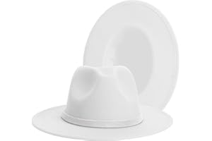 JINGSHA Wide Brim Fedora Hats for Women and Men Classic Felt Panama Hat Men's Two Tone Dress Hat with Belt Buckle