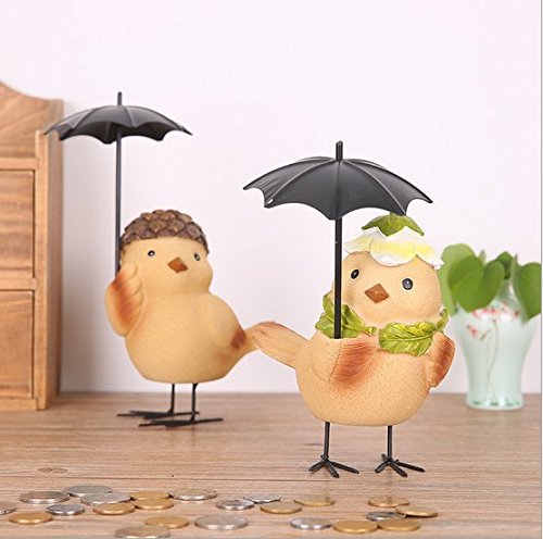 URToys 2Pcs/Set Cute Resin Chicken In Umbrella Coin Bank Currency Save Money Pot Animal Money Box Creative Piggy Bank Christmas Children Gift Home Furnishing Ornament Figurines Decoration