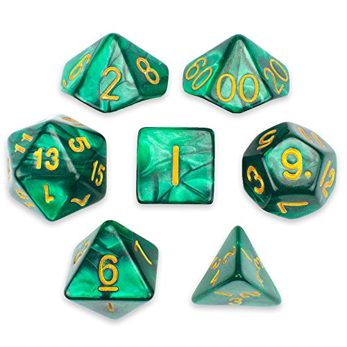 7 Die Polyhedral Dice Set - Basilisk Blood (Teal Pearl) with Velvet Pouch by Wiz Dice