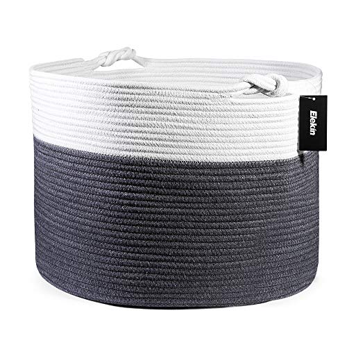 Large Toy Storage Baskets, Elekin Woven Cotton Rope Basket 17.7x17.7x13 Blanket Basket Nursery Baskets Laundry Organizer in Kids Room, Decorative Round Storage Clothes Baskets with Handle