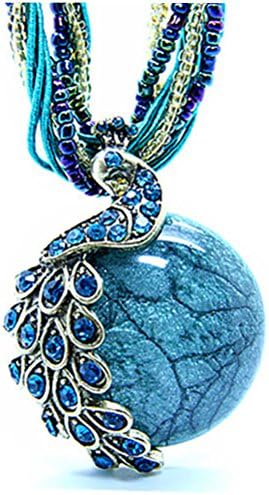 Bohemia Cats Eys Opal National Personality Peacock Pendant Necklace for Woman Fashion Jewelry 18"