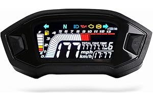 WEYTOLL Motorcycle Speedometer Universal Tachometer LCD Digital Odometer Gauge Fuel Level Meter 14000RPM 199km/h for 1,2,4 Cylinders