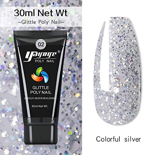 Yayoge Poly Gel Nail Kit - Glitter Poly Extension Nail Gel Kit with Slip Solution Base Top Coat Nail Builder Gel Kit for Nail Manicure Professional All-in-One French Kit