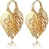 Xeyai Flower Layered Floral Leaf Drop Dangling Earrings for Women Statement 14K Gold Plated Lightweight Dangle Bohemian Hypoallergenic Hoop Earrings for Women Lady Trendy