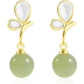 LOOYUUPEE Natural Hetian Jade Necklace Earrings Ring for Women, Green Jade & White Butterfly Charm, Good Luck Gift for Friends, Mother, Lover Her