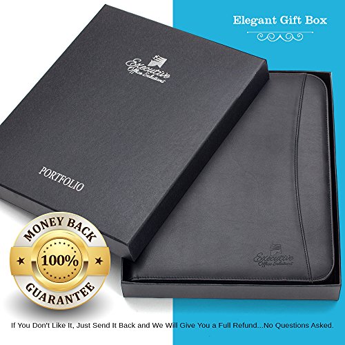 Professional Executive Business Padfolio Portfolio Case - PU Leather Resume & Document Organizer with 10.1 Inch Tablet Sleeve, Zipper, Premium Paper Pad - Deluxe Edition Black