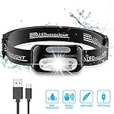 Headlamp, Bovon Ultra Bright Rechargeable LED Head Lamp - 160 Lumen, Motion Sensor, Waterproof IPX6, 4 Lighting Modes, Adjustable Angle & Strap Headlight Flashlight for Running Camping Hiking Hunting