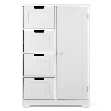 Ikayaa Wooden Floor Cabinet With 4 Drawers 2 Shelves Bathroom