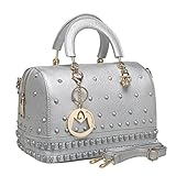MG Collection RONI Gothic Skull Studded Doctor Style Tote Purse Handbag - Silver