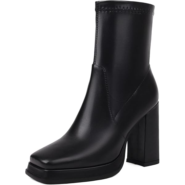 Amazon.com | Elbslutt Women's Square Toe Platform Boots Chunky