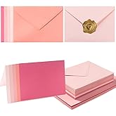 50 Pack Pink A6 Envelopes with Blank Cards Set, Envelopes 5 Colors with 4x6 Cardstock and Gold Stickers for Wedding Invitations ﻿ (Pink, 4x6)