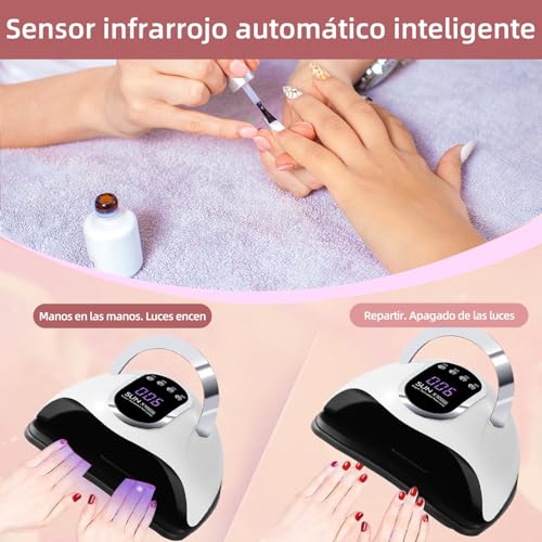 Lámpara de 280W UV/LED Lámpara para Uñas(con un par de guantes),Secador 66 Luces de Uñas,sensor de uña,con 4 Ajustes de Temporizador y Pantalla LCD de curado portátil