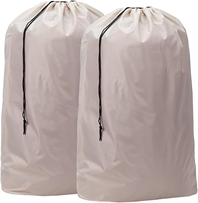 HOMEST Nylon Laundry Bag, RipStop Large Drawstring Bag, Machine Washable, Beige Amazon.co.uk