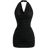 Verdusa Women's Backless Halter Cowl Neck Dress Summer Party Ruched Bodycon Mini Dresses