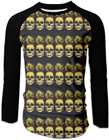 Pineapple Skull Men's Raglan Baseball T-Shirts Long Sleeve Baseball Tees L