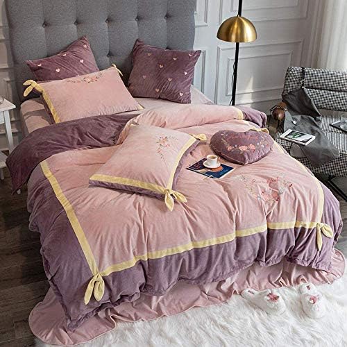 スーパーキング羽毛布団カバーセット 冬の厚手の羽毛布団カバー プリンセスコーラル暖かい寝具両面フリースベッド羽毛布団カバー F 4個の1 5mベッド