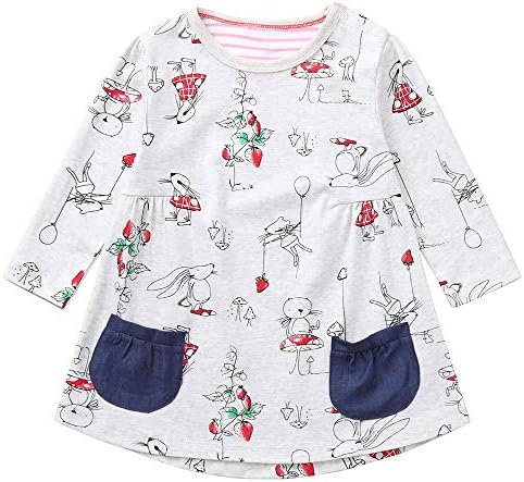 Baby Girls Dresses,Children Kids Girls Cartoon Long Sleeved Cartoon Mouse Print Pockets Dress Girls Clothes Outfits