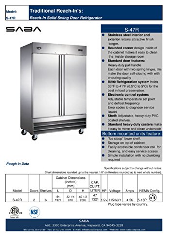 SABA Heavy Duty Commercial Two Solid Door Reach-In Refrigerator - Thumbnail 5