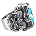 INBLUE Men's Stainless Steel Glass Ring Silver Tone Black Blue Dragon Claw Knight Fleur De Lis