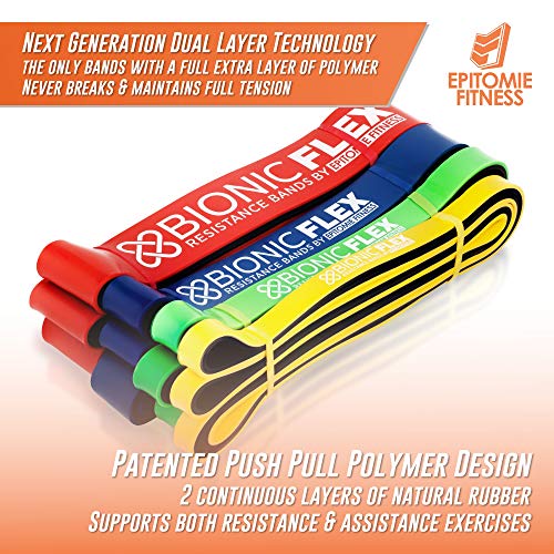 Epitomie Fitness Bionic Flex Pull Up Assistance Band - Premium Dual Layer Pull Up Assist Bands for Strength Training Exercise, Physical Therapy, Powerlifting, Stretching - Set of 4 Resistance Bands