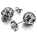 INBLUE Men's Stainless Steel Stud Earrings CZ Silver Tone Red Skull