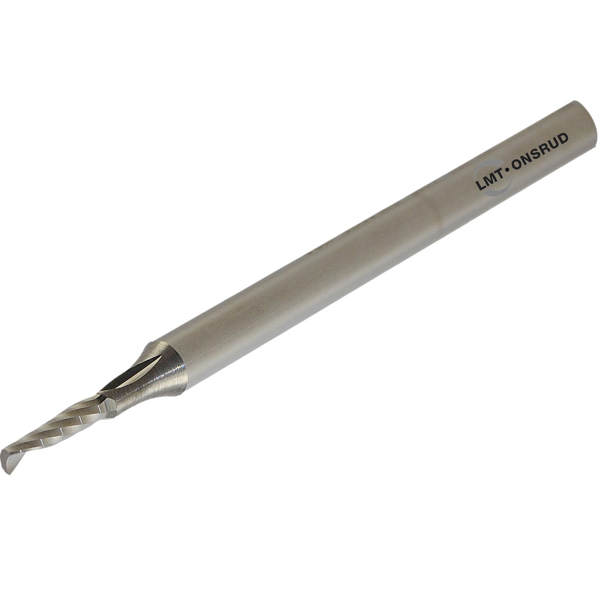 LMT Onsrud 63-701 Solid Carbide Upcut Spiral O Flute Cutting Tool, Inch, Uncoated (Bright) Finish, 21 Degree Helix, 1 Flute, 2.0000" Overall Length, 0.0625" Cutting Diameter, 0.1250" Shank Diameter