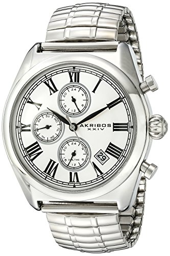 Akribos XXIV Men's AK827 Quartz Movement Dial with Stainless Steel Expansion Bracelet (Silver)