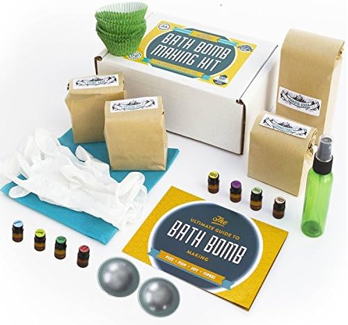 Bath Bomb Making Kit with 100% Pure Therapeutic Grade Essential Oils, (Makes 12 DIY Lush Cupcake Mold Bath Bombs), Gift Box Included.