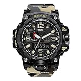 SMAEL Men's Military Sport Analog Digital Wrist Watch Soft Resin Band Water Resistant with Dual Quartz Movement (Camouflage/Beige)