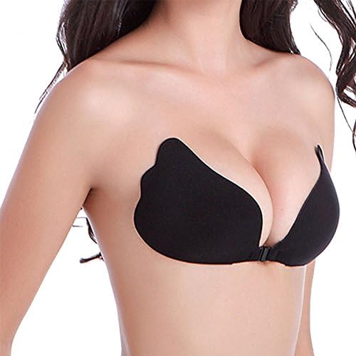 Invisible Strapless Self Adhesive Bra, Reusable Adjustable Backless Silicone Push Up for Women (Black, A Cup)