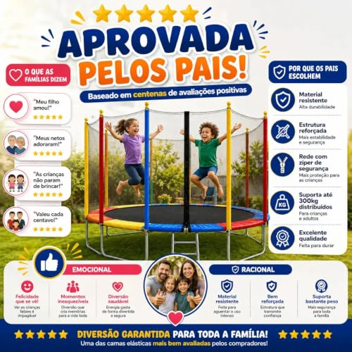 Pula Pula Infantil Cama Elástica Grande 3,05m CIRCUS Suporta até 300 kg Com Rede De Proteção E Escada