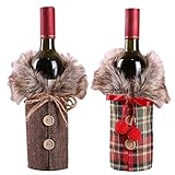 vLoveLife 2pcs Christmas Sweater Wine Bottle Cover, Newest Collar & Button Coat Design Wine Bottle Sweater Santa Wine Bottle Dress Sets for Christmas Gifts Xmas Party Decorations - 1 Red & 1 Brown