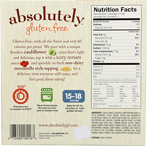 Amazon Com Absolutely Gluten Free Cauliflower Crust Pizza Non Dairy 6 Ounce Grocery Gourmet Food