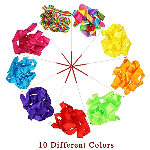 Dance Ribbons INNKER10pcs Dance Streamers Ribbons Different Colors Rhythmic Gymnastics Ribbons with Rods Dancing Ribbon Wands Dance Ribbon for Kids Art Dance, Baton Twirling, DIY Making - Thumbnail 3