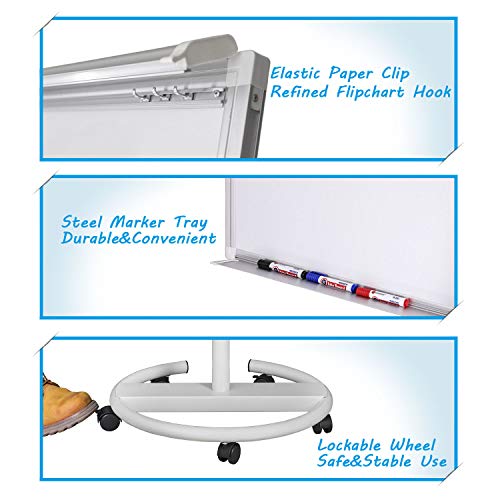 Mobile Whiteboard Standing Dry Erase Board Easel- 40x28 inches Magnetic Whiteboard with 25 Sheets Paper Pad, White - Thumbnail 4