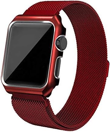 Apple Watch Band with Case 38mm, Milanese Loop Stainless Steel iWatch Metal Replacement Strap with Magnetic Closure Clasp for Apple Watch Series 3, Series 2, Series 1, Sport and Edition (Red, 38mm)