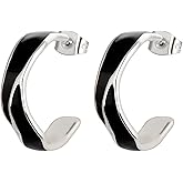 TaYolnFaSo Two Tone Enamel Hoop Earrings for Women C-Shaped Earrings Colorful Enamel Jewelry Christmas Gift for Wife Girlfriend