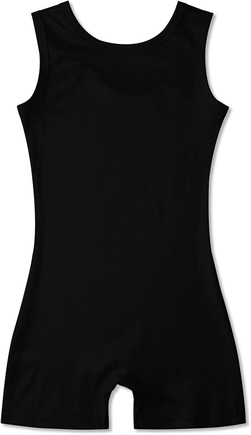 ACOCOPY Girls Leotards for Gymnastics Sparkly Biketards Unitard with Shorts Quick Dry Dance Outfits 4-9 Years