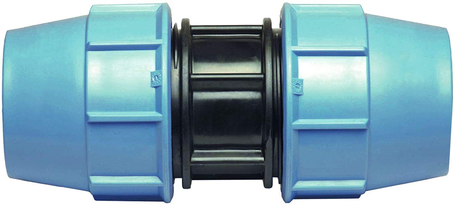 HYDROBIL Water Pipe Fittings - 25mm Muff, MDPE Plastic, 16 Bar, Max. Temp. 45°C, Clamp Fittings, Outside Tap & Garden Hose Connector