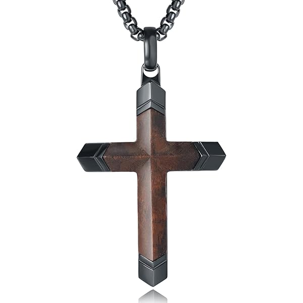 Colgante Cruz Hombre Collar De Cruz De Acero Inoxidable Para Hombre Con Baño IP Negro. Collar Largo De Acero Inoxidable Pulido Con Colgante De Cruz Grande Para Hombre. - México Colgantes Cruz